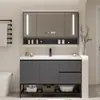 Gabinete de baño integrado con lavabo de cerámica de madera maciza minimalista, combinación de mueble de lavabo independiente para lavar y lavarse las manos en el baño