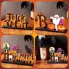 3 Adornos de Madera Naranja con Letras Negras de Halloween con Base Adornos de Madera de Escritorio de Halloween