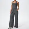 Estilo Europeo y Americano Micro-Cepillado Color Sólido Espalda Racer Chaleco Deportivo Pantalones de Yoga Pantalones Rectos Sueltos Conjunto de Ropa de Yoga para Fitness