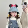 Chapéus Infantis para Primavera e Outono, Chapéus Bucket Fofos com Laço Mickey para Meninas, Chapéus Jeans Estilosos, Chapéus Bucket à Prova de Vento para Bebês
