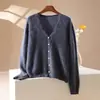 Novo cardigã de malha com gola de lã de cashmere para outono e inverno, de manga comprida, macio e suave, blusa suéter de lã escovada em cor sólida