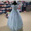 Vestido de Noche Azul 2026 Nuevo Estilo Banquete Hombros Descubiertos Examen de Arte Vocal Actuación Presentador Vestido de Tul Abullonado para Adultos