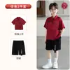 Novo Conjunto de Verão Estilo Chinês para Meninos com Camisa de Manga Curta Estampada em Bambu para Festa Infantil, Recitação e Apresentação de 1º de Junho