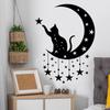 Pegatina de Pared Decorativa Autoadhesiva de Gato Negro Misterioso de Dibujos Animados sobre Luna Creciente para Dormitorio, Sala de Estar, Fondo de Entrada