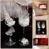 Par de Taças de Brinde para Casamento DIY Taças de Brinde para Casamento Taças de Pé Alto Conjunto de Caixa de Presente Presente de Casamento Kit de Materiais para Taças de Brinde