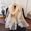 Lenço de Moda Bordado com Borboletas e Contas Estilo 2026 para Mulheres, Proteção Solar e à Prova de Vento, Elegante Fino Lenço de Seda Artificial