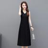 V-neck sleeveveless vestido high-end camisole vest estilo ocidental saia longa esticar casual jacquard 200kg saia