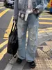 Jeans anchos rasgados retro americanos para hombre, lavado desgastado, corte recto holgado, marca de moda de alta costura, pantalones largos hasta el suelo, modernos