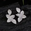 Design de Nicho Europeu e Americano Novos Brincos Flor Folha Cobre Incrustado Zircônia Cheio de Diamantes Personalidade Temperamento Tendência Feminina Exagerados