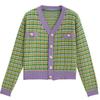 Suéter Estilo Tweed para Mujer Primavera y Otoño 2025 Estilo Holgado Perezoso Estilo Coreano Moderno Estudiante Cuadros Top Corto Tops de Punto