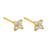 Hebilla de oreja de trébol de cuatro hojas, estilo socialité simple, clásico, con diamantes, temperamento masculino, flor de cuatro pétalos, pendientes de flor de hierba de la suerte