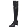 Botas de cuero únicas plegables de dos vías con tacones gruesos, botas de caña alta, botas de montar a la moda de punta fina ajustadas, botas casuales de tacón alto hasta la rodilla