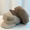 Nuevo Sombrero Octagonal de Piel de Visón para Mujer, Resistente al Frío Invernal y Cálido, Elegante Sombrero de Pintor, Adelgazante del Rostro, Boina Versátil y de Moda