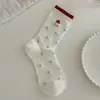 Calcetines de gatito con bloques de color rojo y blanco para mujer, calcetines de media pantorrilla, calcetines de algodón de malla primavera-verano, con lunares, estilo universitario de moda, calcetines lindos para mujer