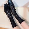 Populares en Internet Mismo Estilo Calcetines de Encaje de Longitud Media Calcetines Apilados para Mujer Verano Calcetines Finos Calados con Flores y Orejas de Madera Calcetines para Niñas
