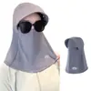 Mascarilla facial para ciclismo con protección solar, sombrero integrado y protector de cuello, cubierta facial con protección UV para mujer, seda de hielo de verano