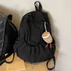 Mochila Casual Feminina Grande Capacidade Moda Estudante do Ensino Fundamental Estudante Plissada Bolsa Escolar Bolsa de Pano Estilo Coreano Mochila de Viagem