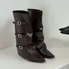 Botines de Punta para Mujer Chuyuji con Hebilla de Cinturón, Nuevo Estilo Otoño/Invierno 2026, Botas de Tacón Grueso de Ponerse de Moda para Mujer