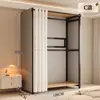 Guarda-roupa aberto com estrutura metálica, armário de armazenamento para quarto, uso doméstico, fácil de montar, adequado para apartamentos de aluguel