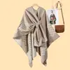 Cardigan Cachecol Dividido com Padrão Ondulado Novo Feminino Transfronteiriço Multifuncional Outono e Inverno Capa com Alça Cachecol Novo da Amazon