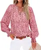 Camisa holgada de manga larga con estampado floral bohemio para mujer, camisa holgada con cuello en V para mujer transfronteriza teum