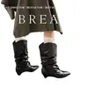 ¡Estilo de pasarela! Botines de moda de cuero genuino con punta fina francesa, tacón de gatito, fruncidos, corte en V adelgazante, botines cortos negros para mujer