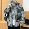 Chaqueta Estilo Retro Americano Pequeño Aroma para Hombres y Mujeres Primavera y Otoño Marca de Moda Camisa Lavada Textura Tie-Dye Chaqueta Fresca Casual
