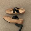 Zapatos de Ballet de Tacón Grueso con Correa Cruzada Vintage para Mujer 2024 Nuevos Punta Cuadrada Nicho Suela Blanda Zapatos Mary Jane
