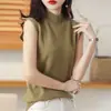 2024 Novo Outono Gola Alta Meia Manga Tricô Feminino Colete Sem Manga Roupa Íntima Sem Manga Camiseta Sem Manga Suéter Feminino Colete