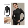 Jaqueta de Yoga de Veludo Espesso Estilo Primavera Feminina Cardigã com Zíper Gola Alta Emagrecedor Elástico Manga Longa Top Quente