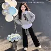 Conjunto de Sudadera con Cuello Solapa de Color Sólido y Pantalones Anchos de Estilo Casual Nuevo para Niñas, Primavera y Otoño 2026