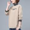 Suéter cálido con cuello alto forrado de vellón para mujer 2024 otoño e invierno nuevo talla grande holgado costuras falso dos piezas grueso estilo extranjero top