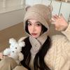 Gorro con Orejas de Oso y Bufanda Tejido de Lana Pasamontañas Otoño e Invierno Gorro para Mujer Protección de Orejas Invierno Gorro Lei Feng