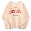 Moletom Original Boston Est.98 com Estampa de Letras de Rua Masculino Outono Casual Gola Redonda Macio Streetwear