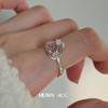 Novo Anel Rosa Coração de Zircônia Estilo Coreano para Mulheres, Doce e Fashion Anel Aberto Coração de Pêssego, Anel Tendência para Dedo Indicador