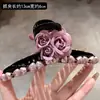 Elegante Pinza para el Cabello de Flor de Rosa para Mujer, Nuevo Estilo Coreano y Japonés, Pinza de Tiburón con Lazo de Perlas, Sensación de Alta Gama, Horquilla Completa para la Parte Posterior de la Cabeza