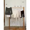 AS OFFICIAL Blusa de tricô feminina estilo coreano, justa, ombro único com amarração no pescoço, manga longa, para o Outono 16822