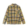 Mtlclothes Roupa Masculina Estilo Coreano Moda Cor Blocada Xadrez Tecido Escovado Bolso Versátil Casual Cardigã Camisa Manga Longa