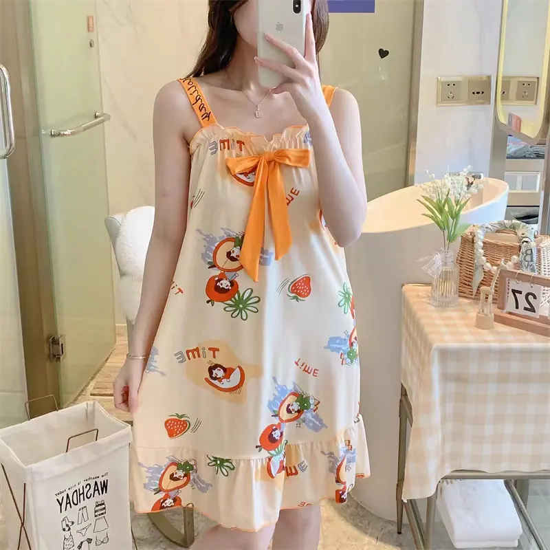 绿花草莓女孩睡裙-蝴蝶吊带