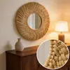 Espejo Tejido de Paja Estilo Bohemio Étnico Espejo Decorativo Colgante Borla Hecha a Mano Tejida Colgante de Pared Decoración de Pared para Mesita de Noche para Casa de Huéspedes