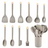Utensílios de Cozinha de Silicone Conjunto de 11 Peças, Espátula Resistente a Altas Temperaturas, Espátula para Fritar, Concha de Sopa, Medidor de Farinha, Raspador, Conjunto de 7 Peças para Panelas Antiaderentes
