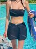 4 Colores] Estilo Coreano Sexy Sin Tirantes Lindo Abertura Vacaciones Junto al Mar Estilo Ins Conjunto de Tres Piezas Falda Bikini de Aguas Termales