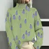 Nueva sudadera de punto cálido para mujer con cuello alto y estampado digital navideño de otoño e invierno, disponible para venta al por mayor a partir de una pieza