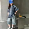 Camiseta de manga corta para niña, nuevo estilo verano 2026, camisa POLO fina y elegante, ropa de verano para niños mayores, top a rayas holgado