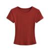 Playera de Manga Corta con Cuello Redondo Pequeño Estilo Europeo y Americano para Mujer 2024 Verano Nuevo Look Hot Girl Adelgazante de Cintura Top Versátil