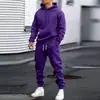 Conjunto de Sudadera con Capucha para Hombre Nuevo Otoño e Invierno Talla Europea Transfronterizo, Conjunto Deportivo Casual de Color Sólido, Conjunto de Dos Piezas con Sudadera con Capucha