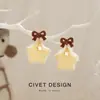 Pendientes de Estrella de Felpa Amarillo Crema con Lazo Maillard, Lindos y Dulces, Diseño Girly para Estudiantes