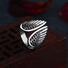 Anillo de alas de ángel Zhenrong Wish, nuevo anillo abierto con alas de ángel negras teñidas en plata tailandesa retro europea y americana para mujer
