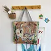 Bolsa de Lona Feminina Moda Casual Bolsa de Ombro Bolsa Tote para Trabalho Bolsa de Mão Bolsa de Lona Desenho Animado Bordado Hui Li