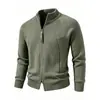 Suéter Masculino Bestseller Outono/Inverno Cardigã com Zíper Completo Malha Casual Gola Alta Texturizado Grosso Jaqueta de Manga Longa para Homens
